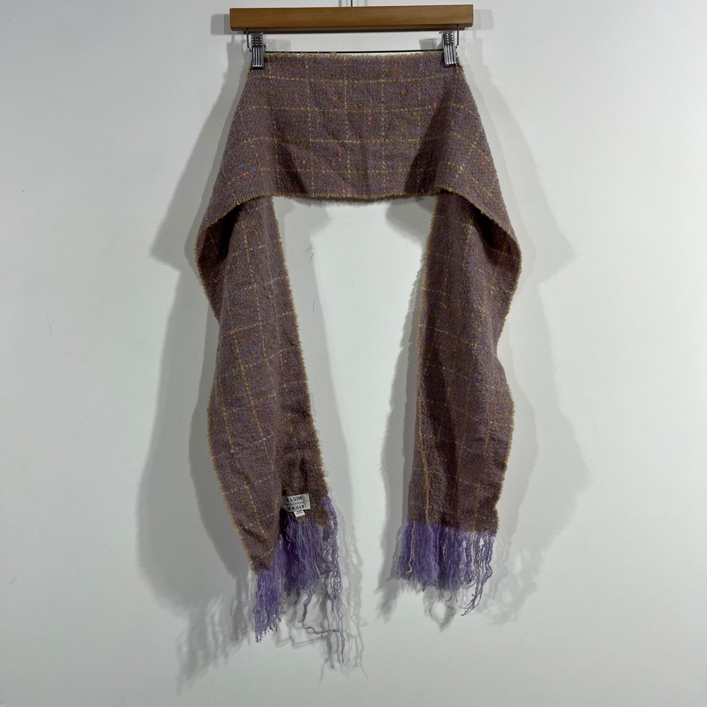 Elgin Made in Scotland Heritage Merino Wool Tweed Scarf Fringe Womens OS Vintage